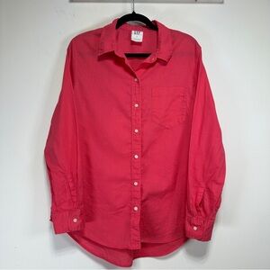 GAP Linen Blend Button Down Shirt Coral Lightweight Summer Top Size M